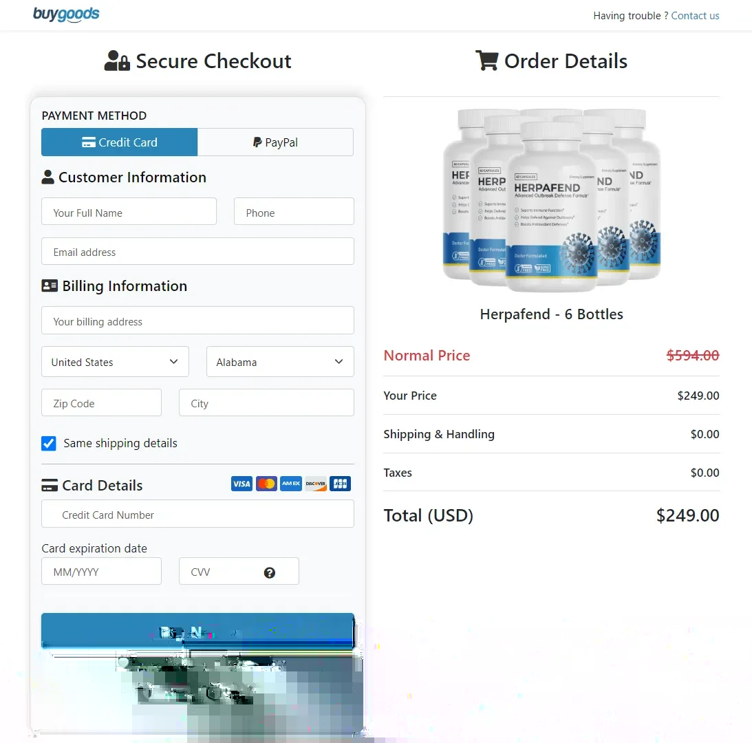 Herpafend order page